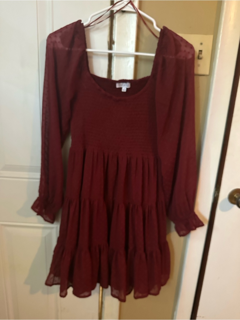Patrons of Peace Burgundy Tiered Mini Dress